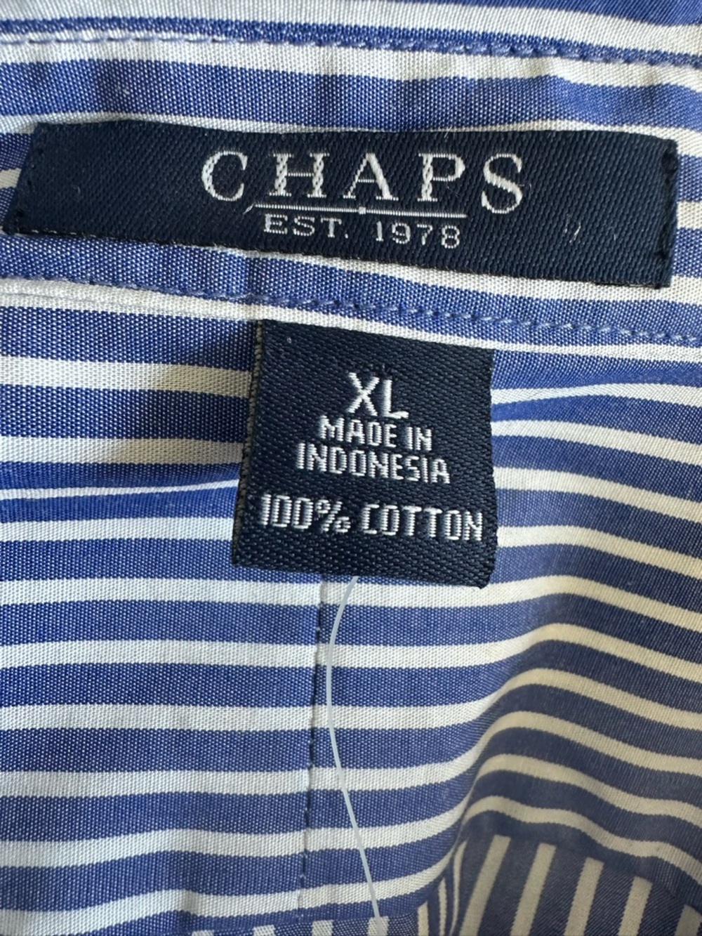 NWT Ladies Cotton Chaps Navy and White Vertical Stripe Dress Shirt. Size XL - Picture 2 of 9